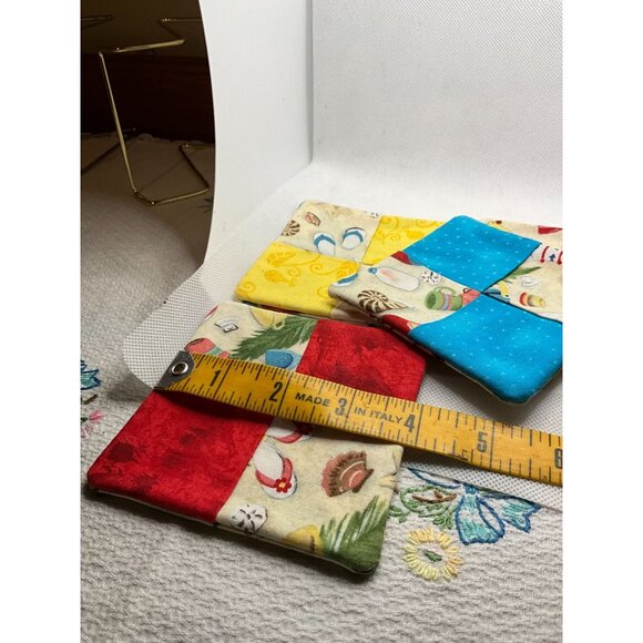 Handmade Quilted Coastal Coasters - Set Of 4 - Multi-Color Patchwork - Home Deco - Picture 2 of 5
